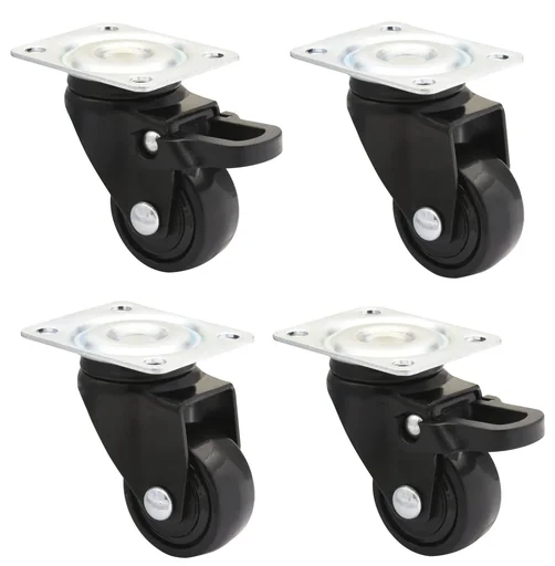 "Design 3C swivel castors 4-piece set - Ø 25 mm, soft, black, 2 castors with & 2 without brakes, load capacity 12 kg / castor image"