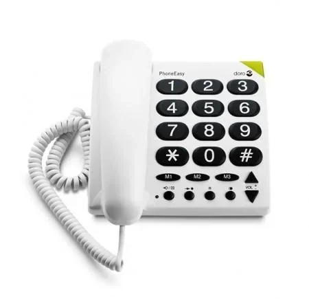 "Corded large-button telephone PhoneEasy 311c white with optical call signaling image"
