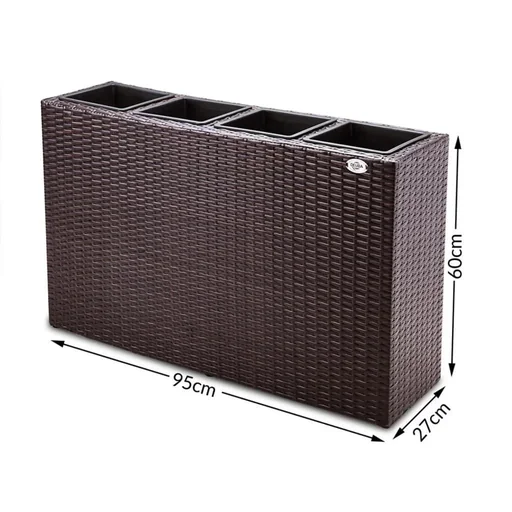 "Planter Polyrotan brown 95 x 27 x 60cm suitable for 4 plants image"
