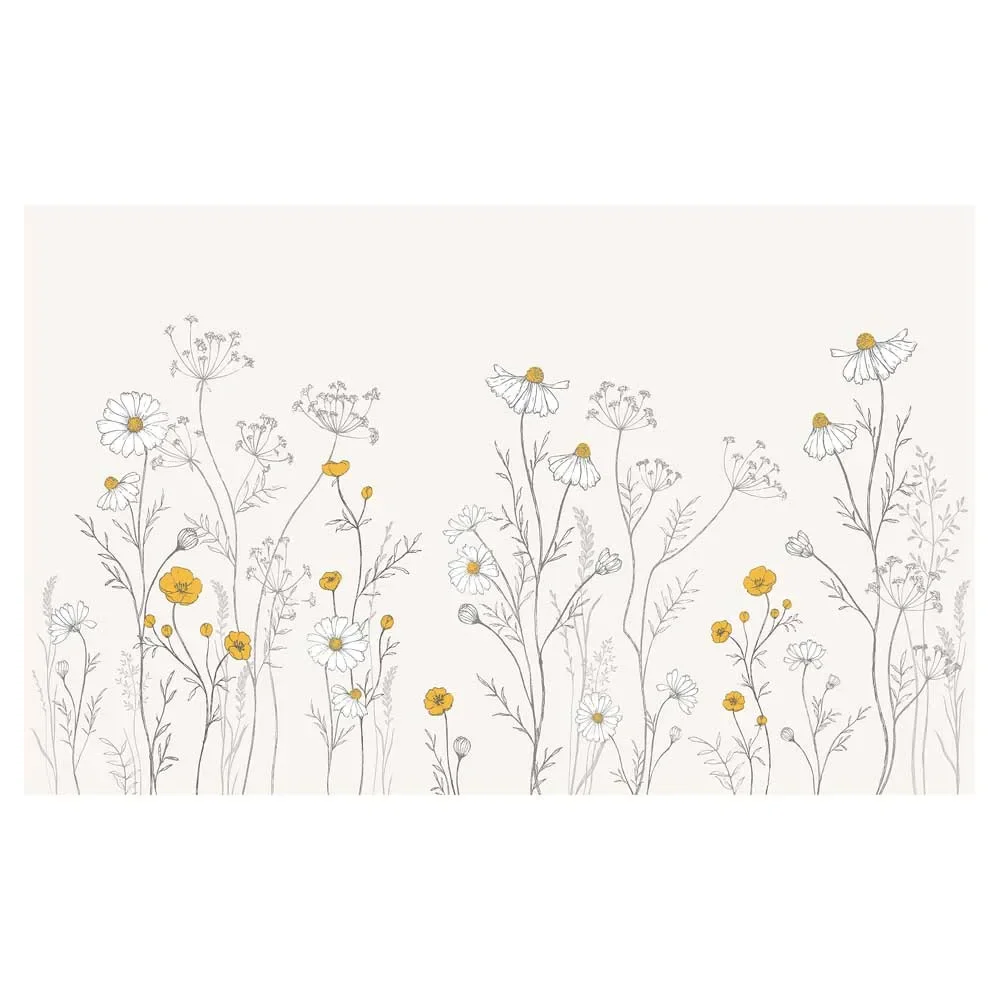 "Lilipinso Tableau intissé géant fleurs sauvages avec camomille gris jaune moutarde image"