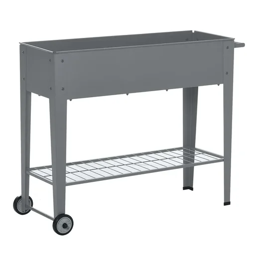 "Raised bed with wheels and shelf for garden and balcony herb bed plant bed metal plastic gray 104 x 39 x 80 cm image"