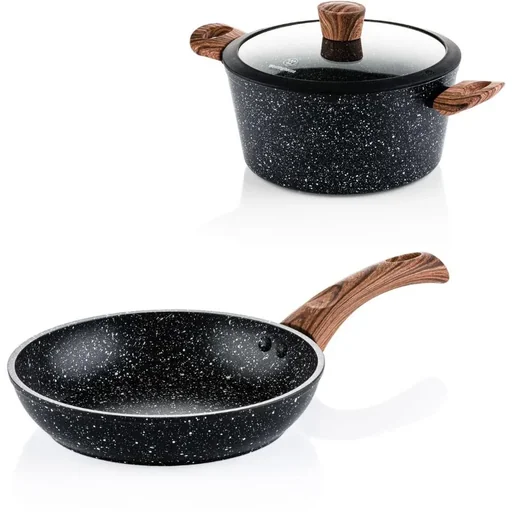"Black Marble Wood - Cooking pot 24 cm and frying pan 28 cm - Black image"