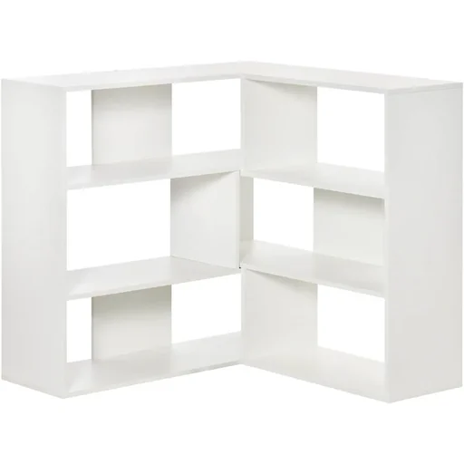 "Bookshelf Corner Bookshelf L-Shaped Standing Shelf with 6 Compartments Decorative Shelf Corner Shelf Media Shelf 360° Rotatable Modern for Living Room image"