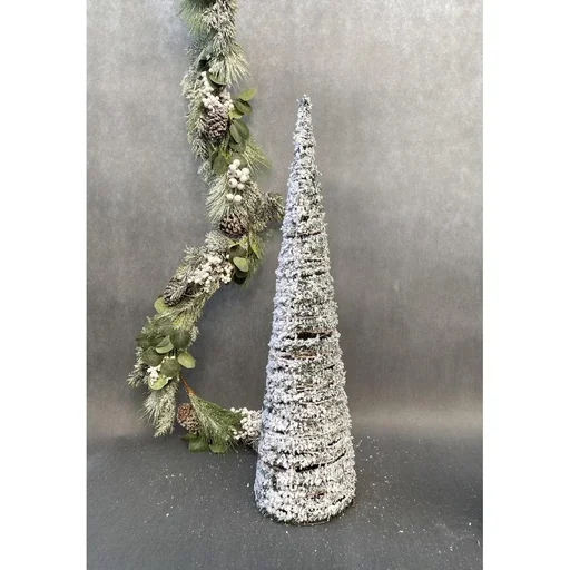 "Decorative light cone - pyramid with snow - 30 LED - H60cm - rattan image"