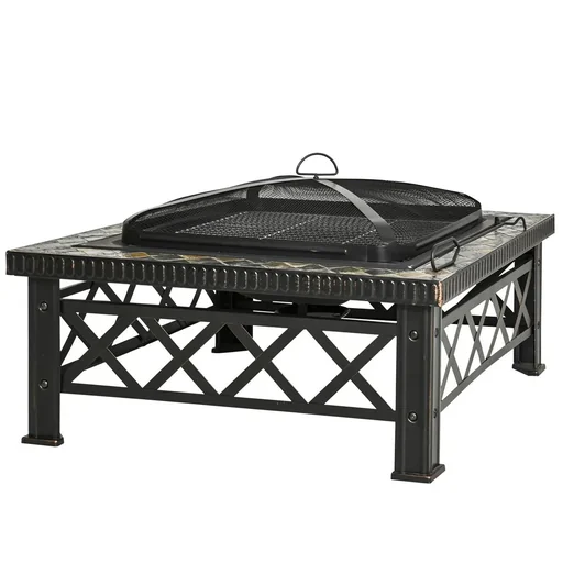"3-in-1 fire bowl fire basket fire pit with spark guard grill grate ice bucket garden BBQ black 76 x 76 x 47 cm image"