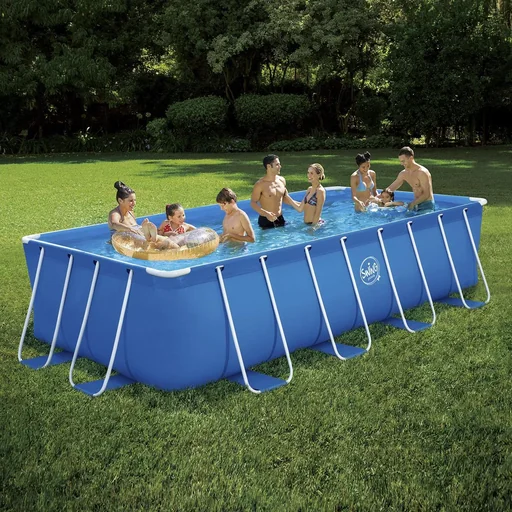 "Above ground pool, swimming pool, complete set, with filter pump 12 Volt, 4.88 x 2.44 x 1.07 m, ladder, pool cover, groundsheet image"