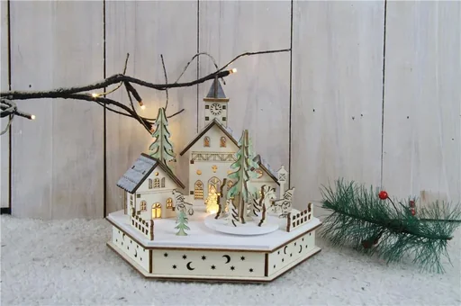 "LED wooden lamp village square with 3 warm white LEDs image"