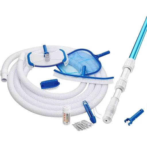 "8-piece pool cleaning set including telescopic handle, water thermometer and much more image"