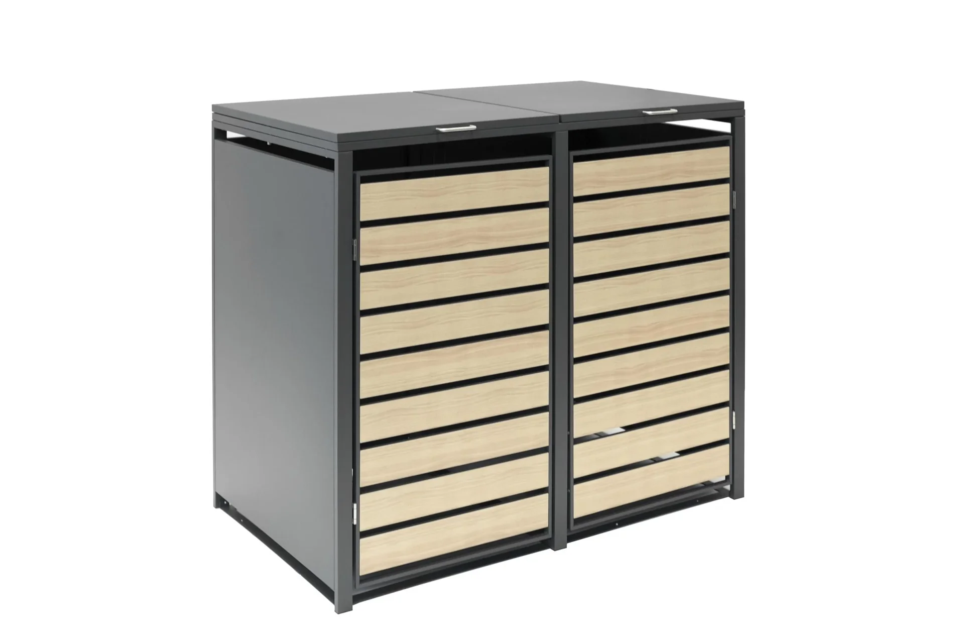 "Cache-poubelle Lacina pour 2x 240 L, 132×80×116 cm, aspect bois – acier thermolaqué image"
