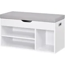 Bench with shoe rack and storage space under upholstered seat White