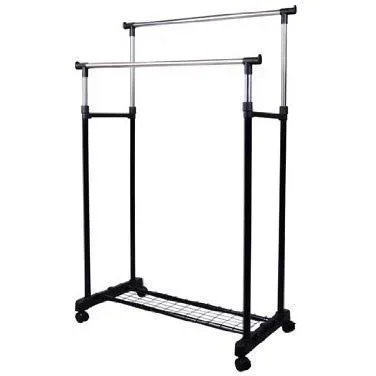 "Clothes rack with 2 rods, rollable, height-adjustable coat rack image"