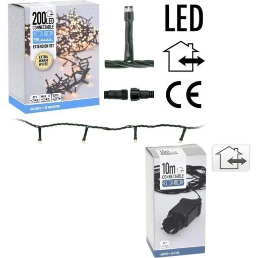 "Christmas lights - Connectable - 200 LEDs - 6 meters - Warm white + INCL. adapter with 10 meter cable length image"