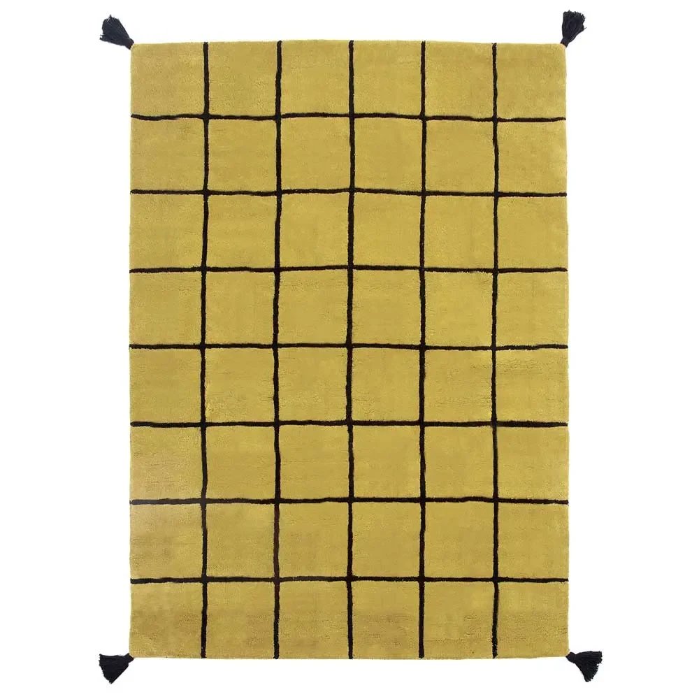 "Lilipinso Tapis quadrillé noir sur moutarde 120 x 170 cm image"