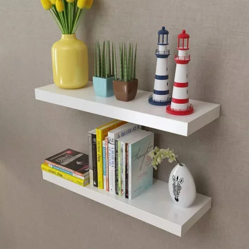 "Floating wall shelves for books/DVDs MDF white 2 pieces image"