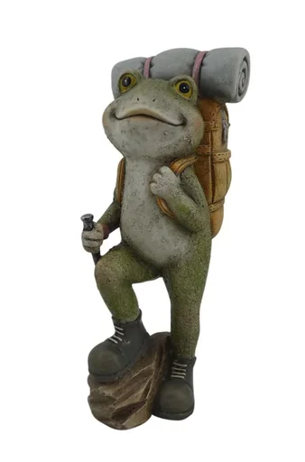 "Frog standing with backpack made of polyresin image"