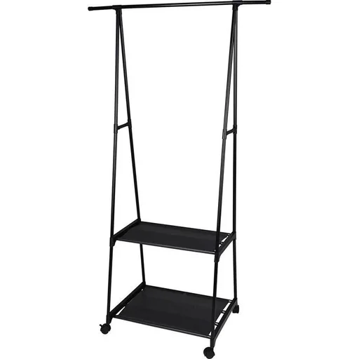 "Storage Solutions Clothes Rack with 2 Shelves - Black - Stainless Steel - On Wheels image"
