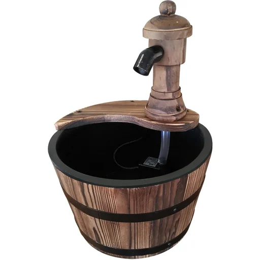 "Garden fountain, decorative fountain, barrel fountain, waterfall, wooden barrel, fir wood + metal, natural wood ?27 x 37 cm image"