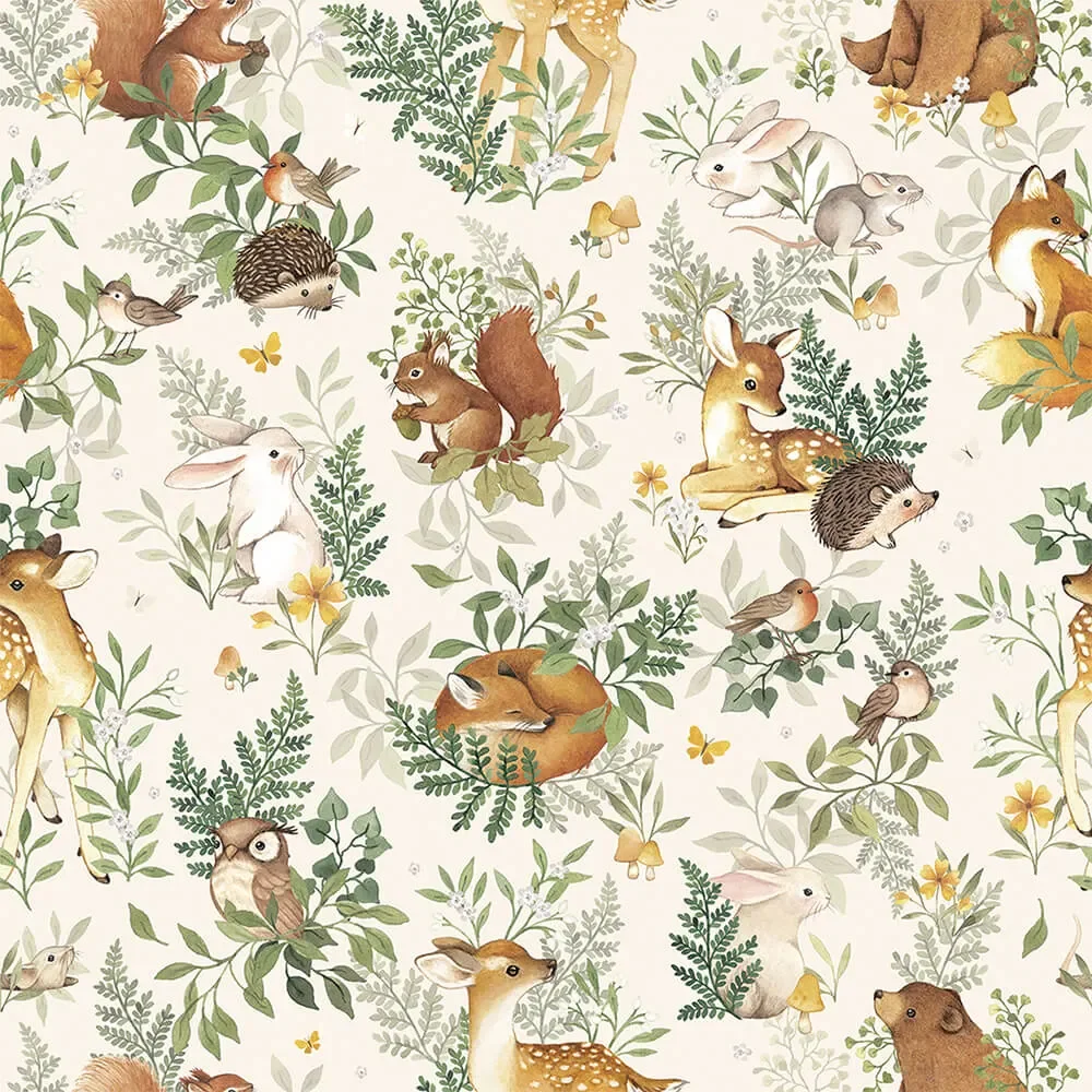 "Lilipinso Papier peint intissé Animaux de la forêt dans le tumulte des feuilles crème beige image"