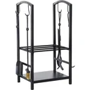 Firewood stand with fireplace tools black