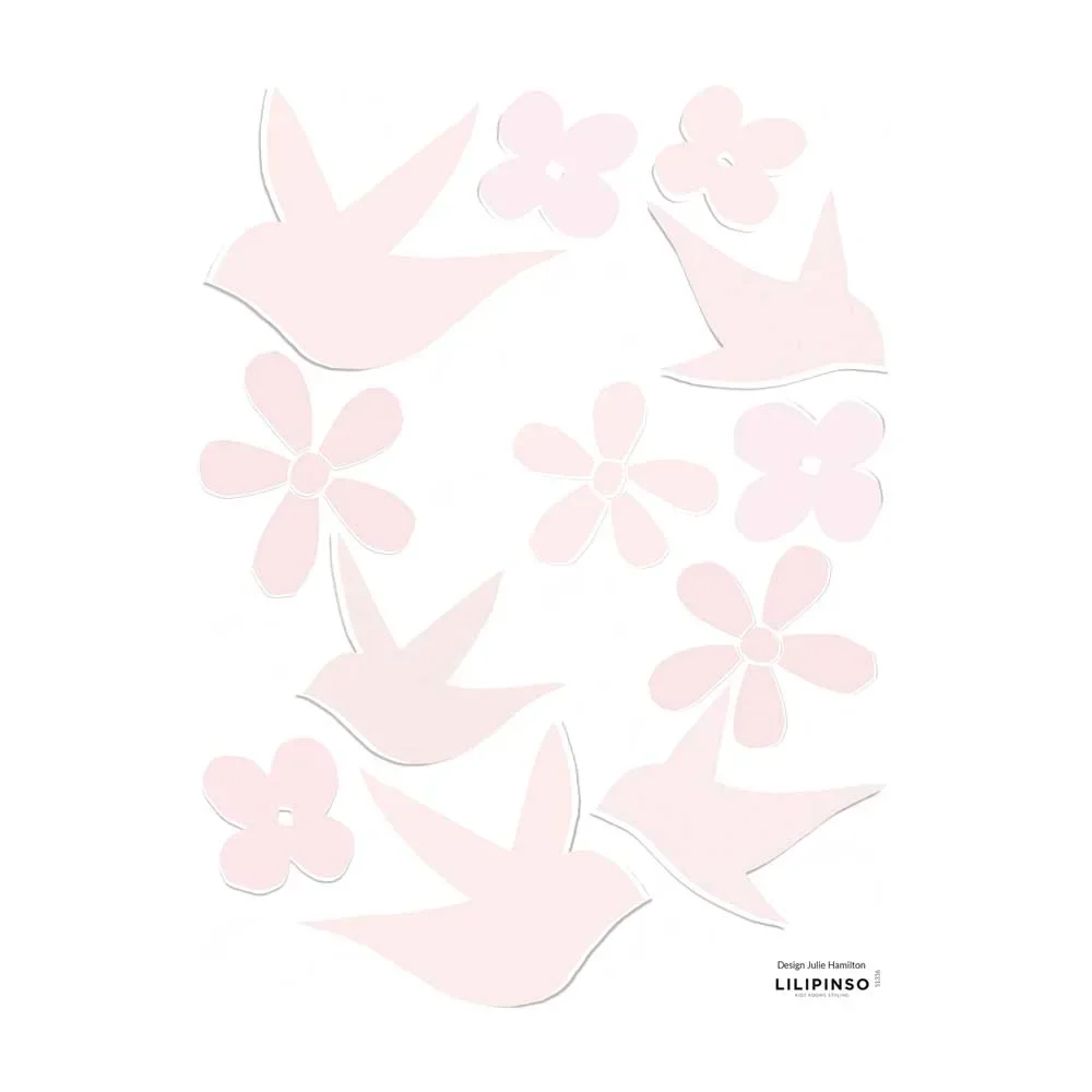 "Lilipinso stickers muraux hirondelles et fleurs roses image"