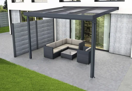 "Patio roof Premium, anthracite, 3094 x 3060 mm - Acrylic multi-wall sheets 16 mm, clear image"