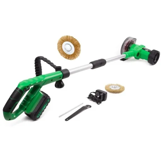 "Cordless weed brush / joint brush - 100 mm - 2000mAh - 20V - includes 2 brushes and 1 additional metal brush image"