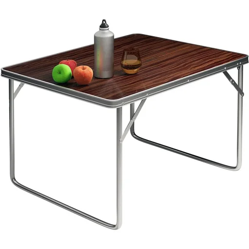 "Folding camping table wood look aluminum 80x60x70cm image"