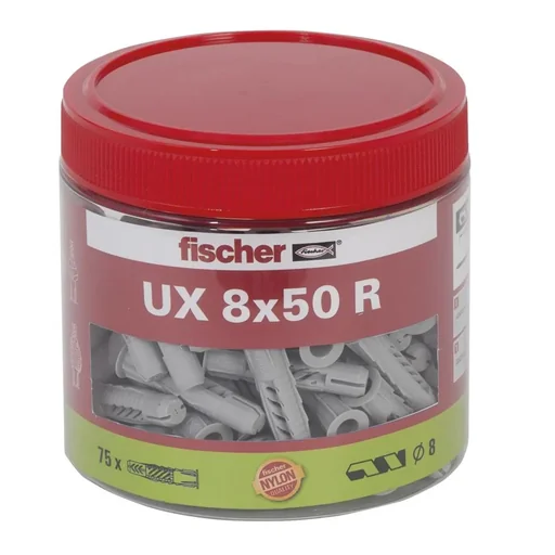 "Universal dowel UX 8 x 50 R with rim, box image"