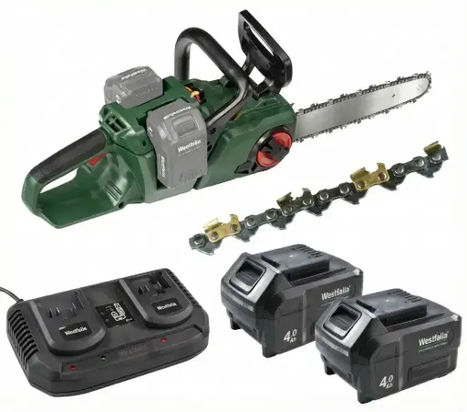 "Tronçonneuse sans fil «GMAK 36/40» en kit — 2×18 V/4,0 Ah + chargeur rapide double image"