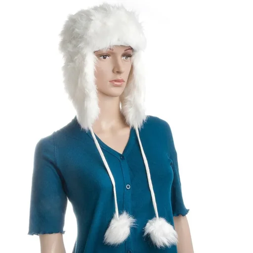 "Faux fur hat - faux fur hat - with pompoms - white image"