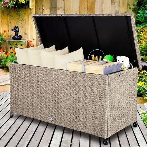 "Garden box - storage container cream 122x56x61cm with wheels image"