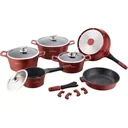 Marbled cookware set - 14 pieces - burgundy