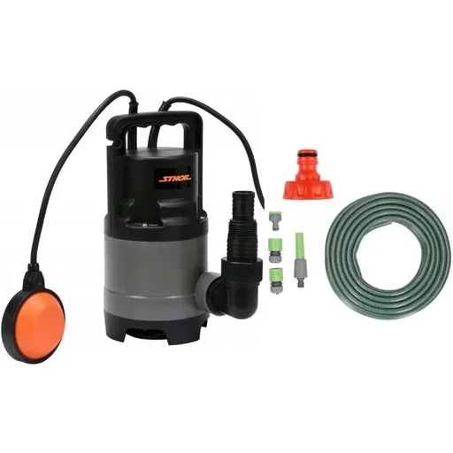 "Submersible pump - 500W - 10,000l/h WITH 15 meter garden hose including nozzle and fittings AND 1" tap. image"