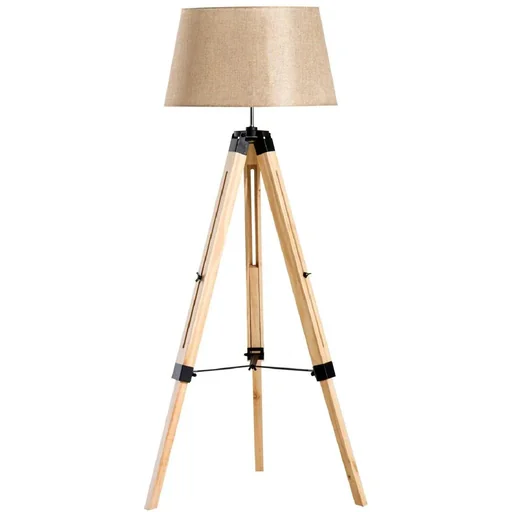 "Floor lamp tripod height adjustable 99-143cm E27 pine beige image"