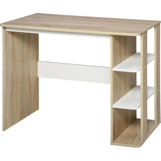 "Desk with side shelf natural, white image"