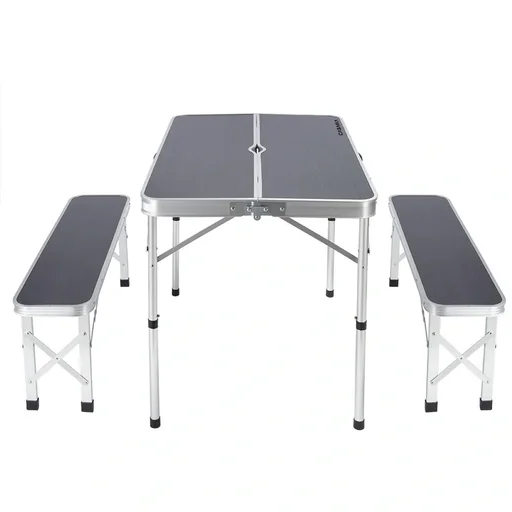 "Camping bench 3 pieces gray aluminum foldable image"