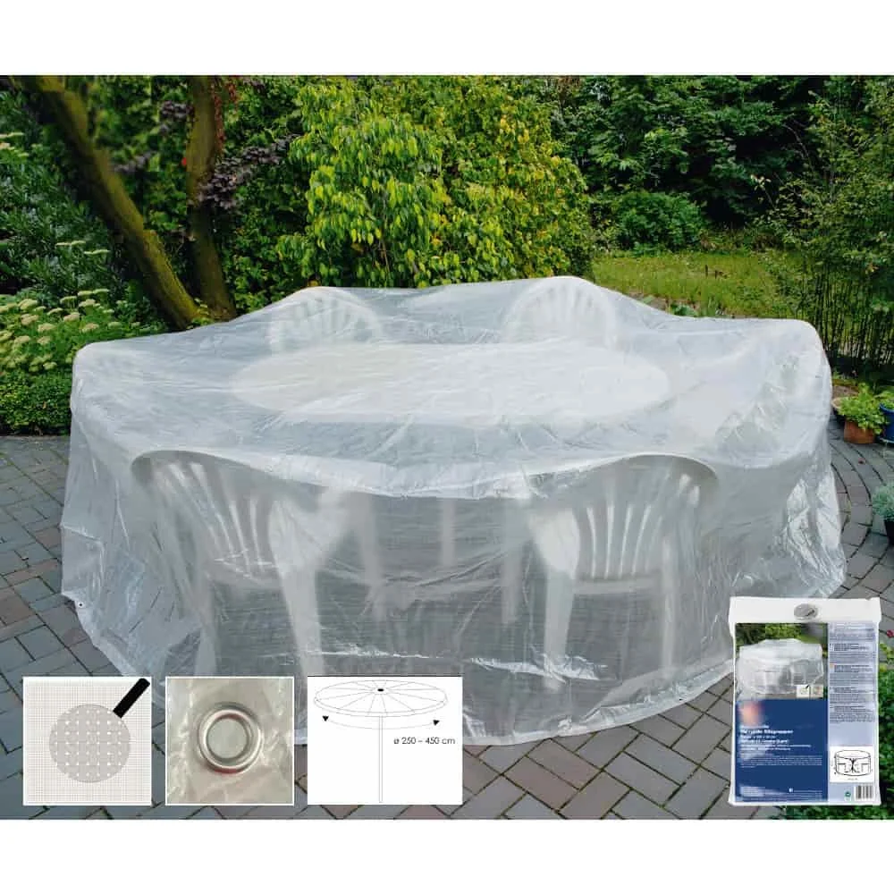 "Housse de protection transparente pour salon de jardin rond 320x93 cm image"