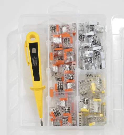 "Assortment box 101-piece with plug-in terminals 0.5 - 2.5 mm² and phase tester image"