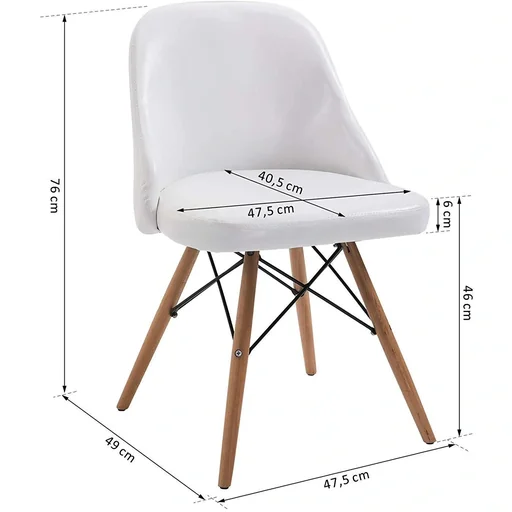 "Set of 2 relax chairs, lounge chairs, cocktail chairs, upholstered chairs, PU + metal + beechwood, white, 49 x 47.5 x 76 cm image"
