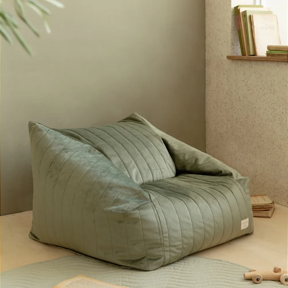 "Nobodinoz Bean bag "Chelsea" velours vert olive image"
