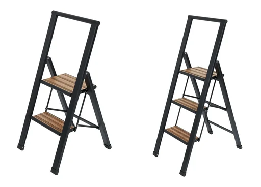 "Aluminium design folding stepladder 3-step black, non-slip household ladder, safety stepladder image"