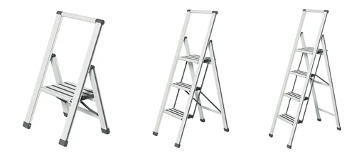 "Aluminium design folding stepladder 4-step white, non-slip household ladder, safety stepladder image"
