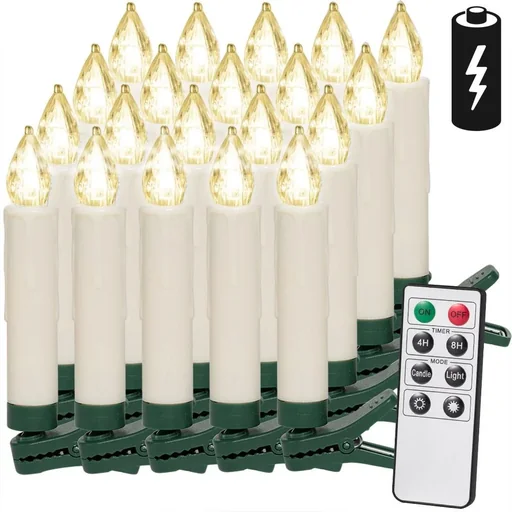"LED Christmas tree candles 20 pieces Christmas tree lighting - warm white - including remote control with timer and 20 batteries image"