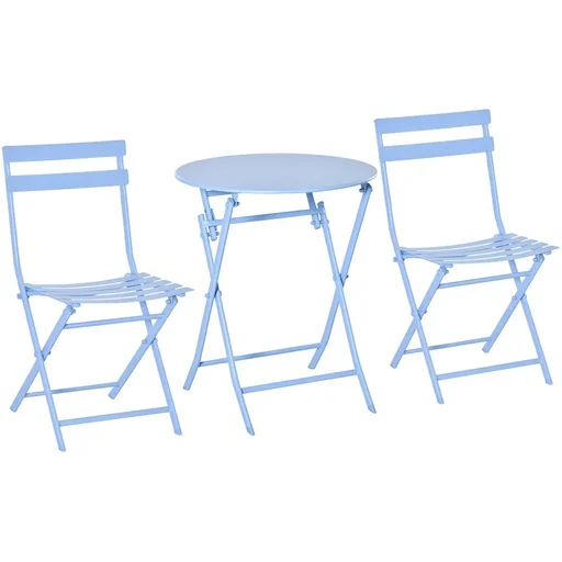 "3-piece garden set, bistro table with 2 chairs for yard, foldable, light blue image"