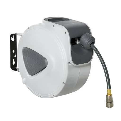 "Air hose reel with automatic rewinding hose reel hose box 10 m hose wall mounting for garden 180° image"