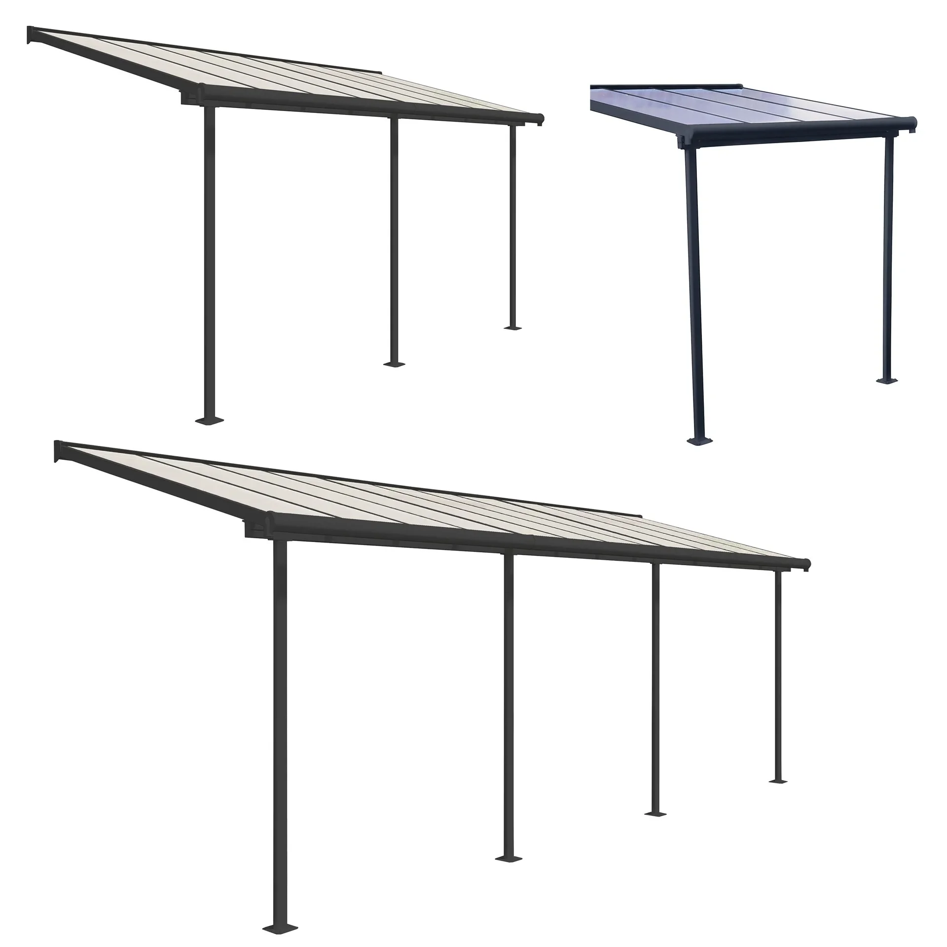 "Abri de terrasse Sierra 224,5×228×300 cm Gris – Aluminium avec toit en polycarbonate image"
