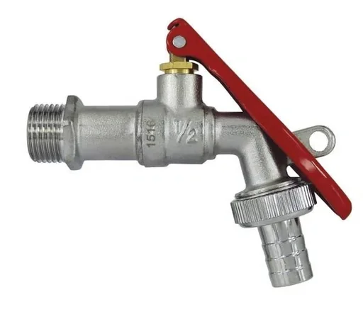 "Ball valve, lockable, red handle without lock, 1/2" nickel-plated image"