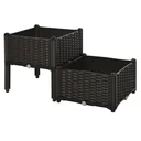 2-piece raised bed in rattan look, dark brown