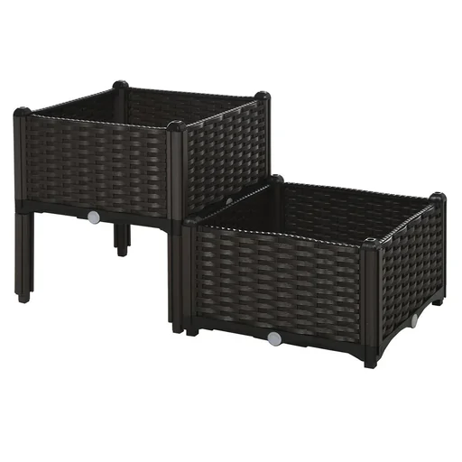 "2-piece raised bed in rattan look, dark brown image"