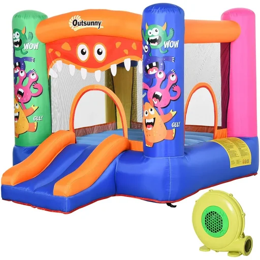 "Inflatable bouncy castle with slide for 2 children Castle jumping castle with blower Play castle playhouse for 3-8 years kindergarten image"
